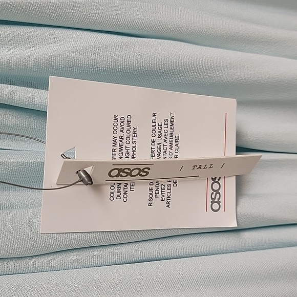 Asos Light Blue Sleeveless Plunging Back Dress Sz 6 Tall Polyester, Pleated New - Picture 6 of 9